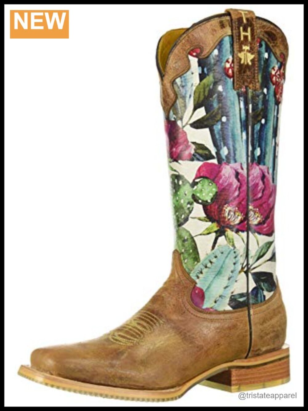 Leather Western Bootie Mid-Calf Embroidered Square Toe Block Heel